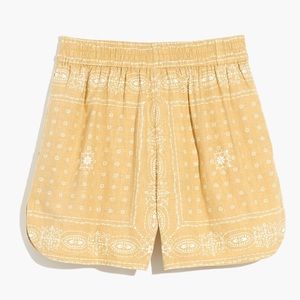 NWOT Madewell Linen-Blend Long Pull-On Shorts in Vintage Bandana XS Yellow